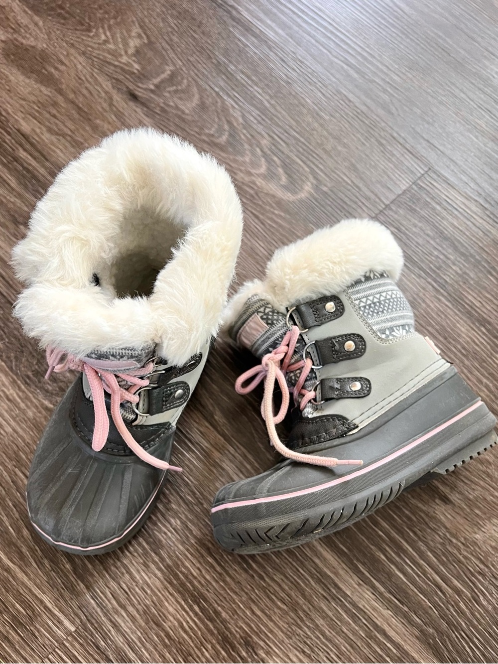 London Fog Toddler Girls Tottenham Winter Snow Boots Size 11 Gray Pink Faux Fur